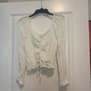 Hollister White Smocked Crop Top with Puff Long Sleeves